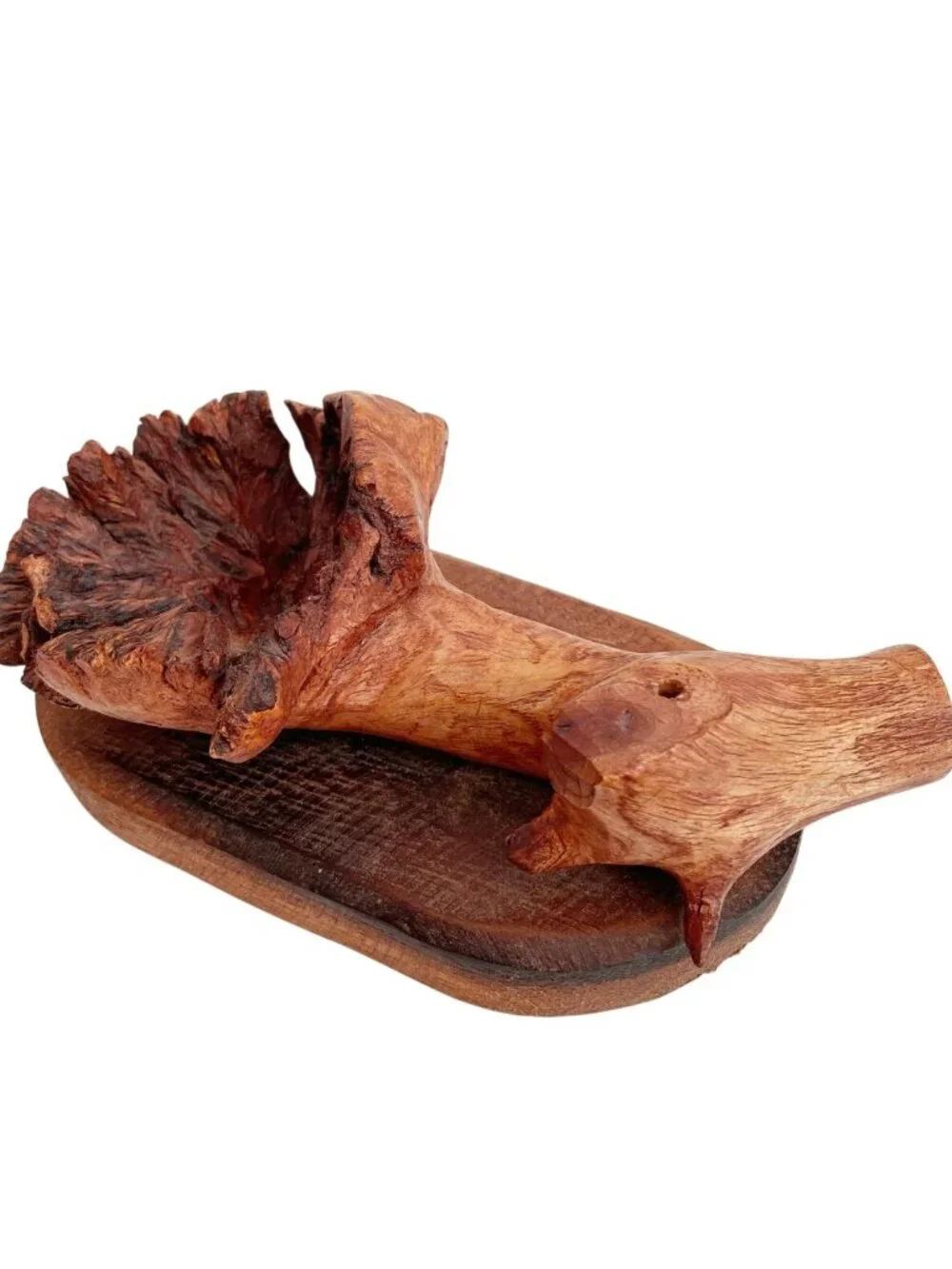 Carved Burlwood Incense Holder – Rustic Wood Art Decor